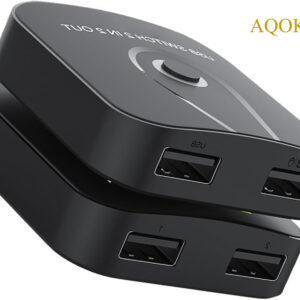 AQOKKA USB 2.0 Switch Selector 2 Computers Share 2 USB 3.0 Ports KM Switcher USB for PC Laptop Keyboard Mouse Printer Scanner One Button Switch Adapter with 2 Pack USB 2.0 Cables