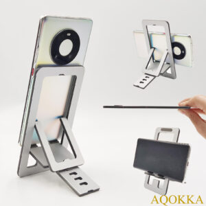 AQOKKA Portable Phone Stand for Travel, Office Phone Stand for Desk, Aluminum Cell Phone Holder, Foldable iPhone Stand and Holders, Desk Phone Stand (Silver)