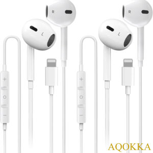 AQOKKA 2 Pack for iphone Headphones/ Earbuds Wired Earphones whit Lighting Aux Jack Built-in Microphone & Volume Control Compatible with iphone 14 Pro Max/14/13/12/11/XR/XS/X/8/7, Support All iOS System