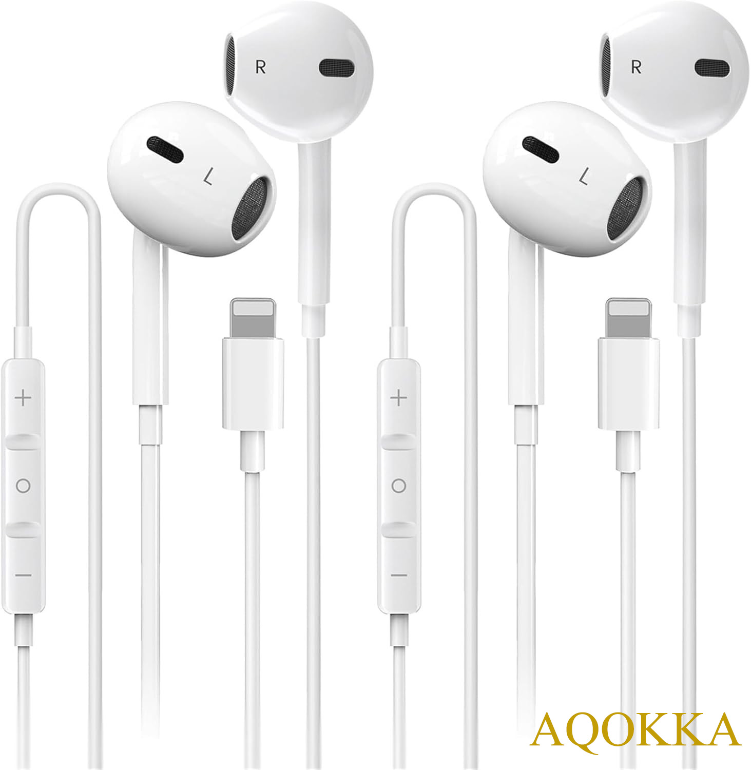 AQOKKA 2 Pack for iphone Headphones/ Earbuds Wired Earphones whit Lighting Aux Jack Built-in Microphone & Volume Control Compatible with iphone 14 Pro Max/14/13/12/11/XR/XS/X/8/7, Support All iOS System