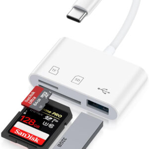 AQOKKA SD Card Reader for iPhone 16 Pro Max/16 Pro/16 Plus/16/15pro Max/15Plus/15Pro/15, USB C Memory Card Reader 3-in-1 Type C TF MicroSD Card Reader Dongle Adapter for iPad MacBook Pro Air Computer Camera