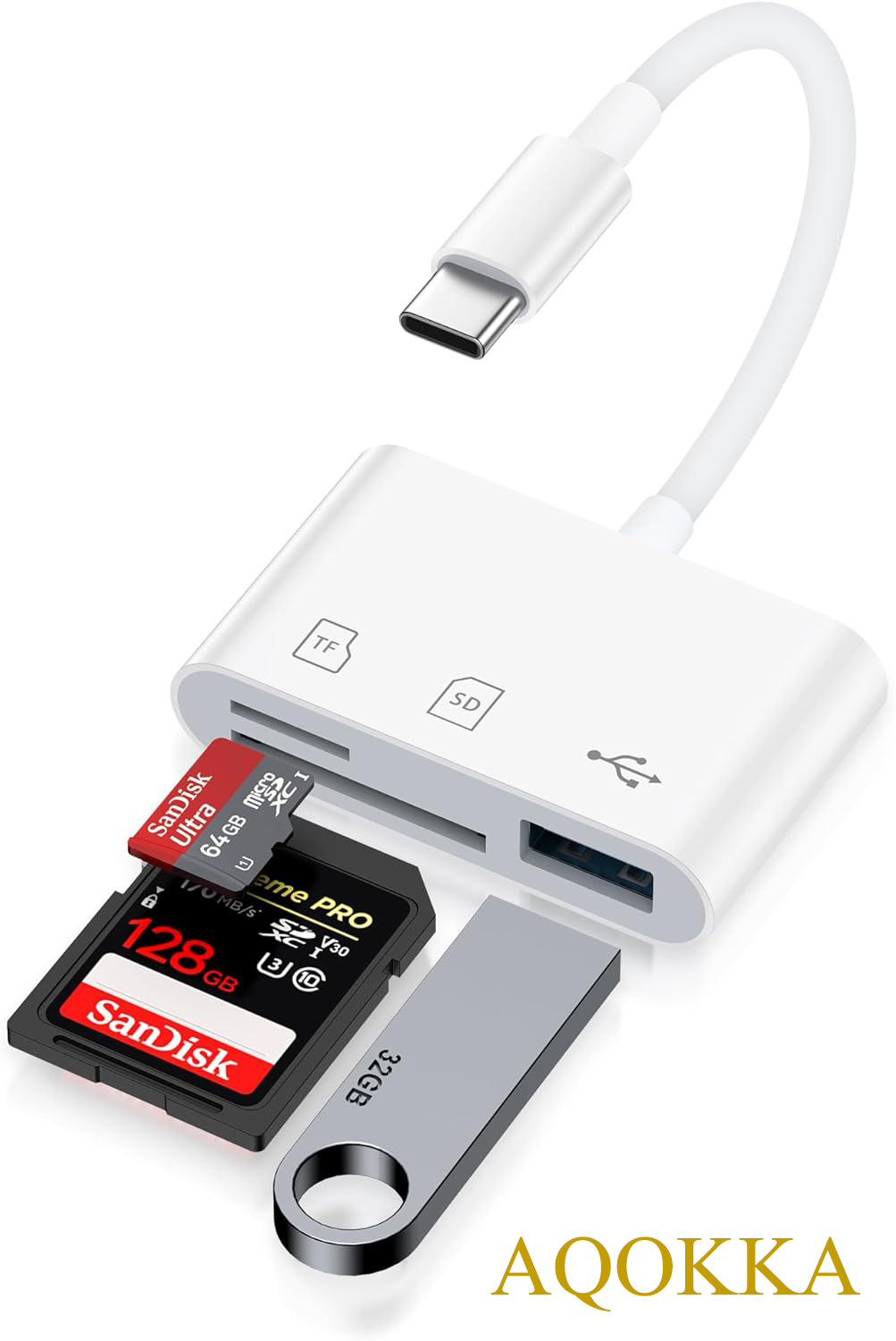 AQOKKA SD Card Reader for iPhone 16 Pro Max/16 Pro/16 Plus/16/15pro Max/15Plus/15Pro/15, USB C Memory Card Reader 3-in-1 Type C TF MicroSD Card Reader Dongle Adapter for iPad MacBook Pro Air Computer Camera