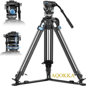 AQOKKA SQ75+VHS10 Carbon Fiber Tripod, 71.7” Video Tripod with Professional Video Fluid Head, 7-Step Counterbalance, 4-Step Tilt/Pan Damping Adjust, Rapid Setup Tripod for Camera, Max Load 10kg/22lb
