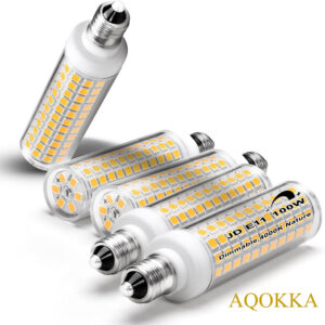 AQOKKA JDE11 Led Bulbs 120V 100W Halogen Candelabra Bulbs Equiva Dimmable,T3 T4 Mini Base JD E11 Bulb,4000K Natural White 10W 1000LM E11 for Chandeliers,Candelabra,Ceiling Fan, Table Cabinet Lighting,5Pack