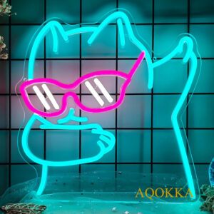 AQOKKA Cat Neon Sign for Wall Decor - LED Cat Light with Glasses, USB Powered & Dimmable Neon Light, Ideal for Game Rooms, Pet Stores, Home Bars, Cat Room Decor - Fun Blue Neon Sign for Cool Cat Stuff