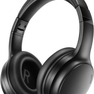 AQOKKA A10 Noise Cancelling Headphones Wireless, Black Bluetooth Headset with Mic, Bluetooth 5.3, HiFi Stereo Sound, Deep Bass, 20+H Playtime, Lightweight On Ear Wired Headphones for Tablet/PC